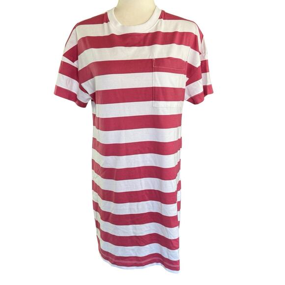NWT Evereve Emersyn T-Shirt Dress S Brick Stripe Pima Cotton Coastal Preppy Prep - Picture 1 of 12